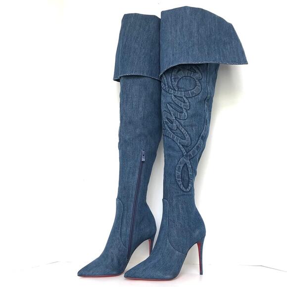 Christian Louboutin Kate Botta Alta Loubi Jeans Over The Knee Denim Boots 36.5 - Picture 2 of 10